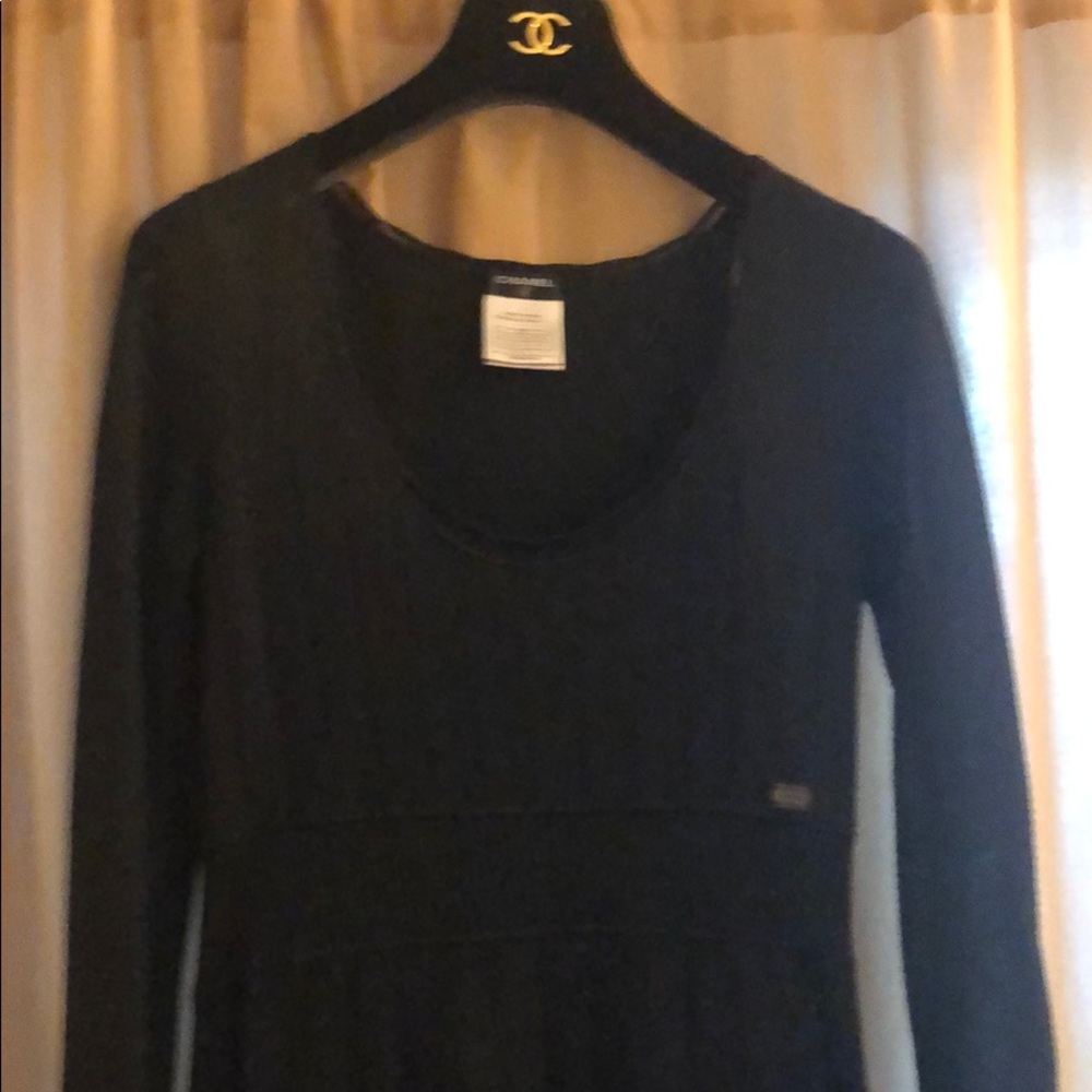 Chanel black dress pleated knit dress